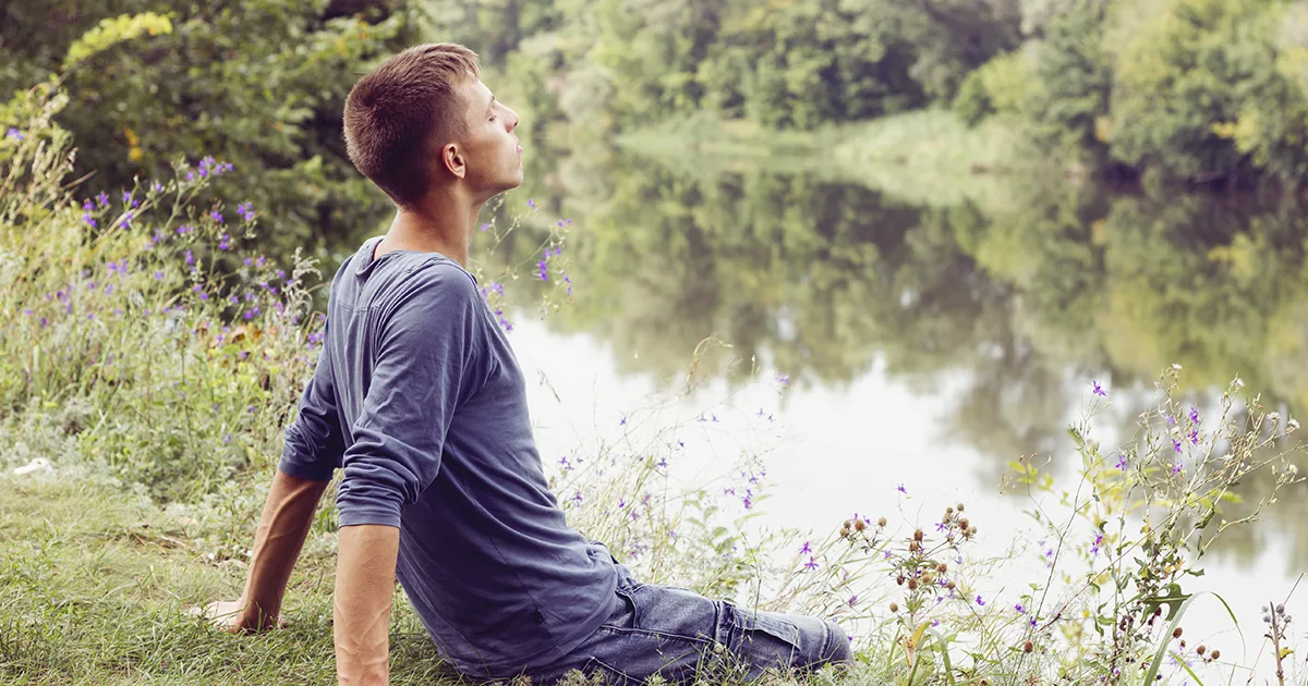 Calm breathing exercise and nature scene for daily stress reduction